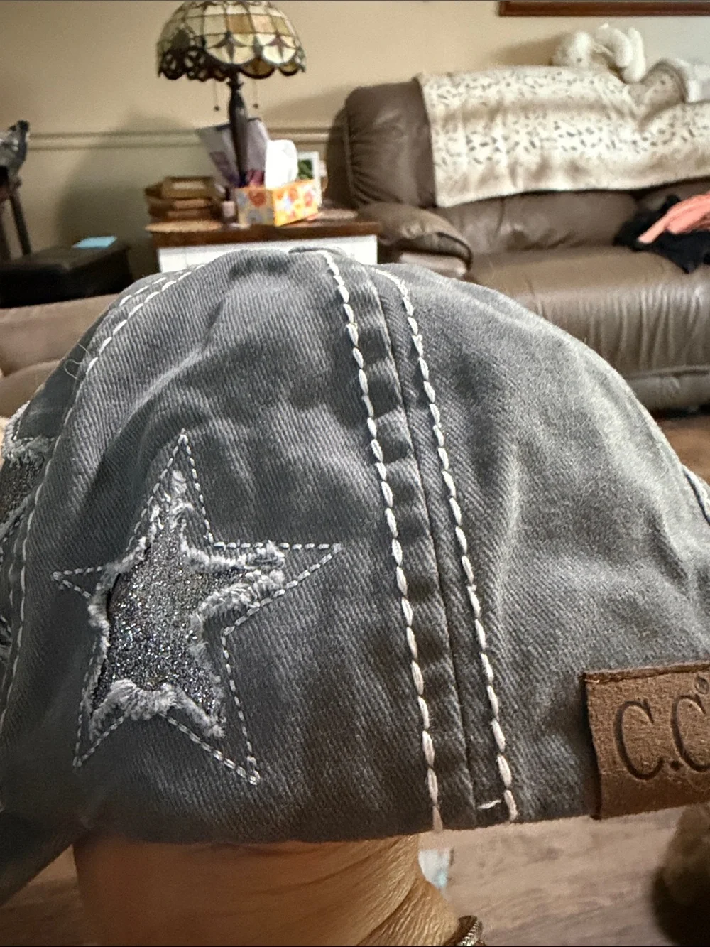 C.C Women’s Gray Distressed Baseball Hat with Glitter Star